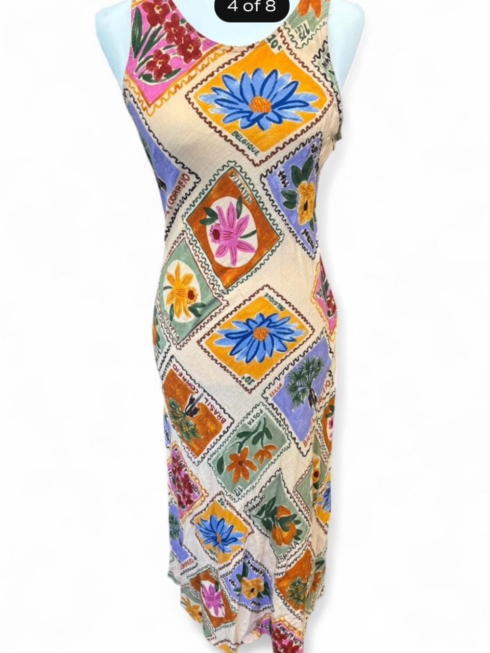 Sleeveless Floral Patchwork Maxi Dress in Cream